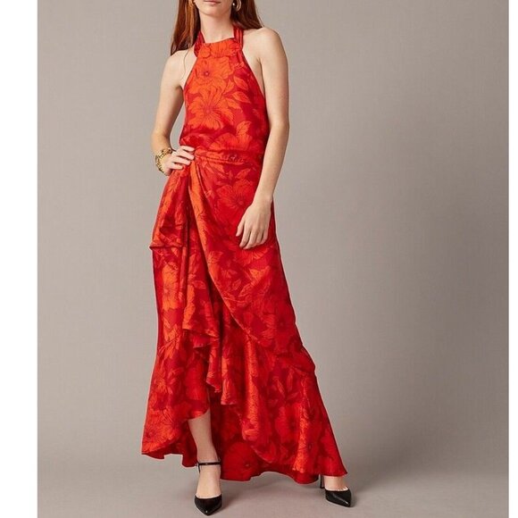 J Crew Collection Womens Plus 24 Halter Tie Maxi Dress Terrace Floral Sleeveless - Picture 1 of 9